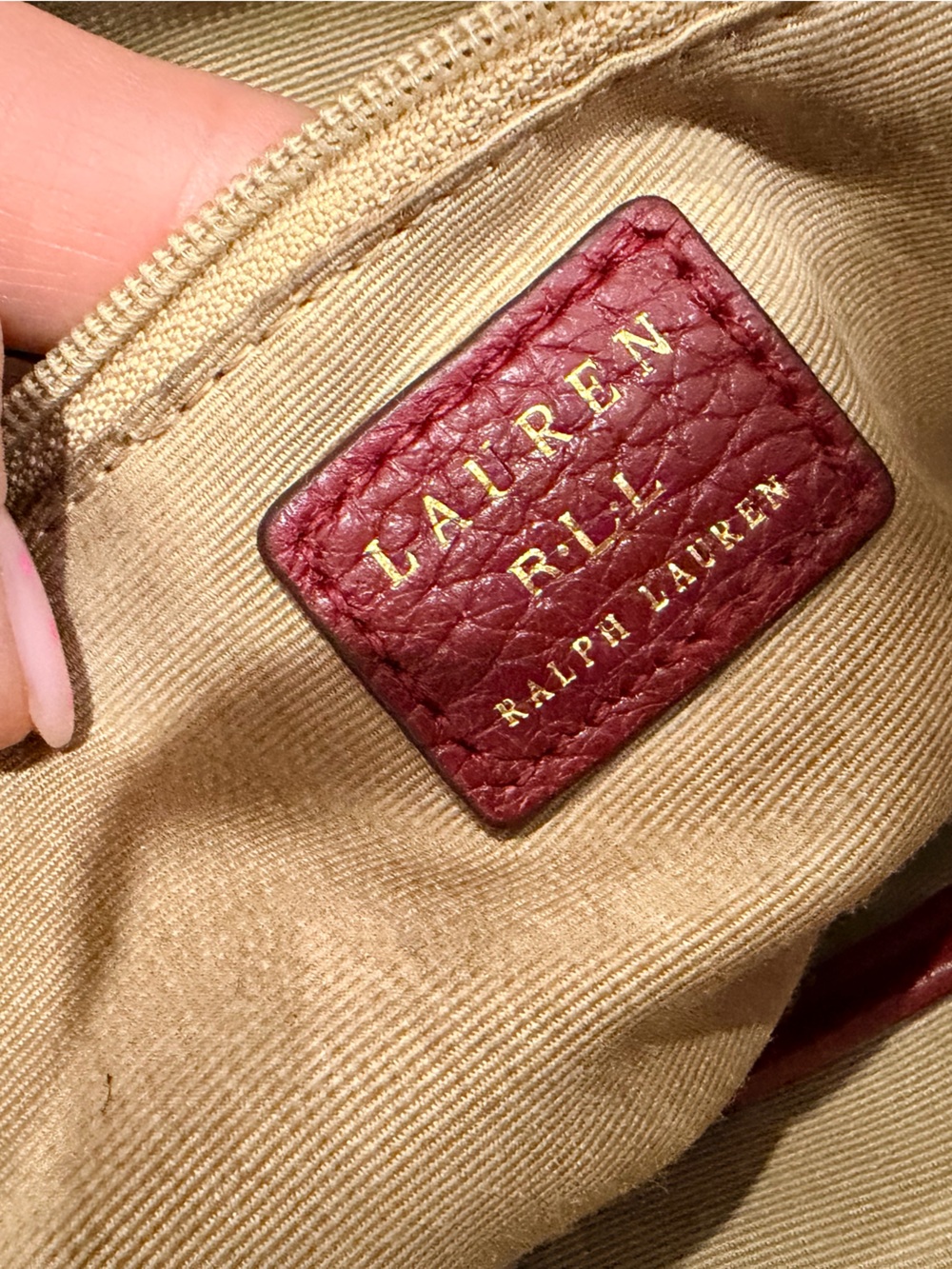 Ralph Lauren Burgundy Pebbled Leather Satchel with Gold Hardware - Picture 14 of 15